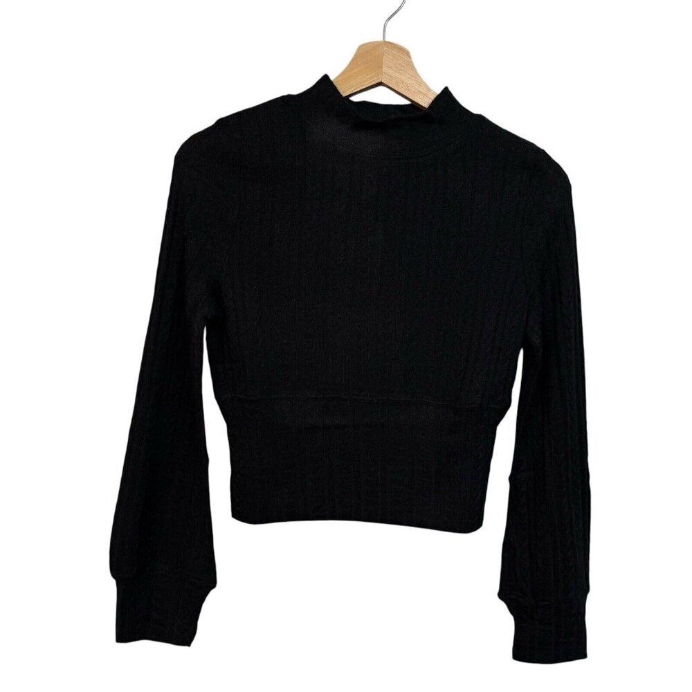 Band of the Free Raquel Sweater Womens Large Black Cropped Knit Long Sleeve NWT